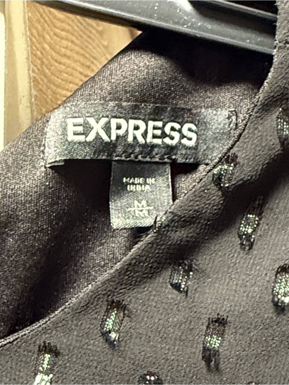 Express Black Long-Sleeve Tiered Mesh Dress with Metallic Dots - Picture 4 of 6